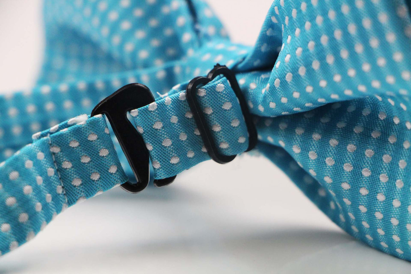 Mens Light Blue Plain Coloured Bow Tie With White Polka Dots