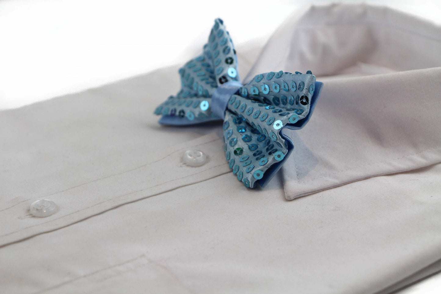 Mens Light Blue Sequin Patterned Bow Tie