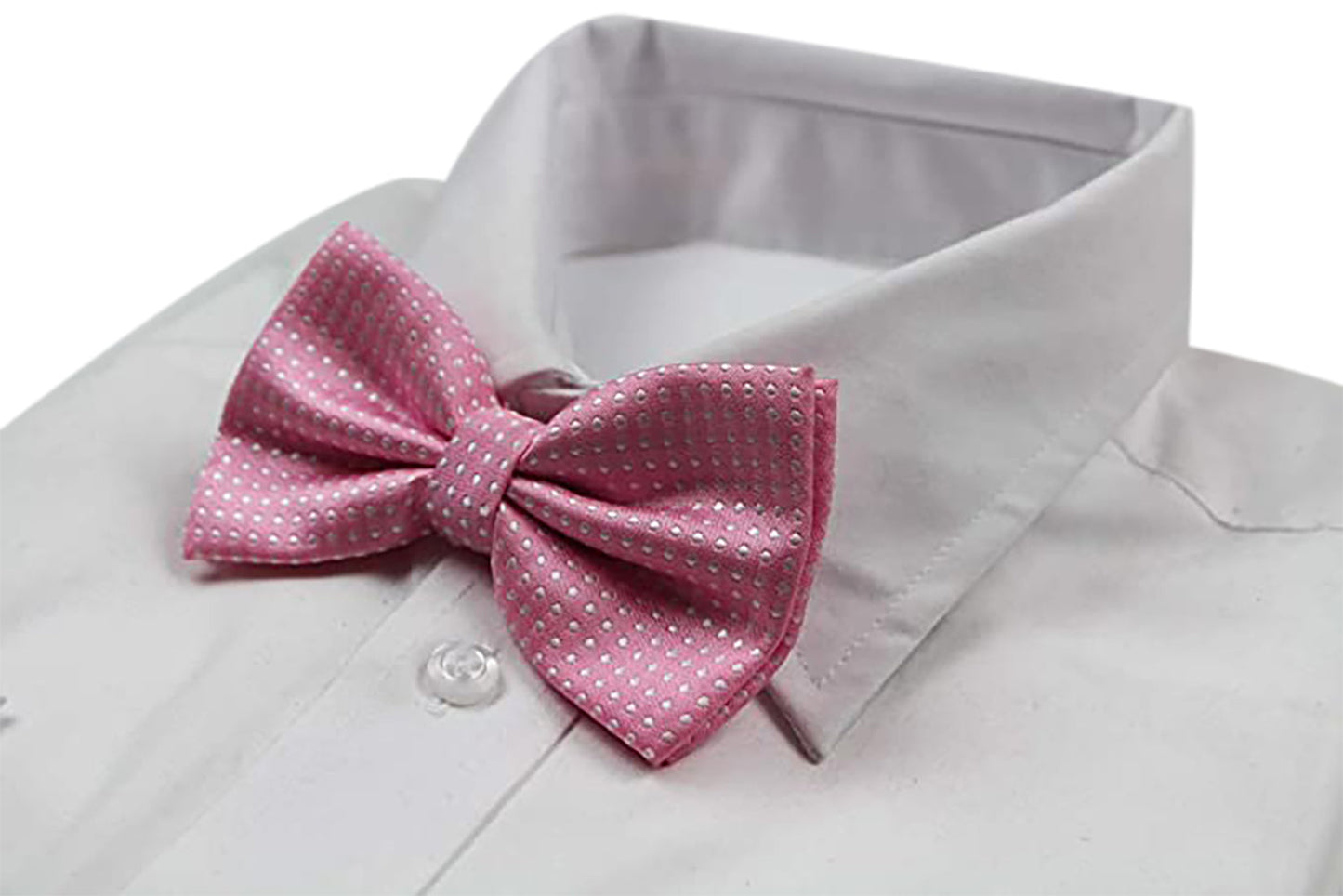 Mens Light Pink Plain Coloured Bow Tie With White Polka Dots