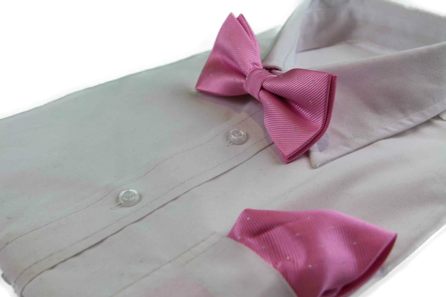 Mens Light Pink With Silver Stars Matching Bow Tie & Pocket Square Set