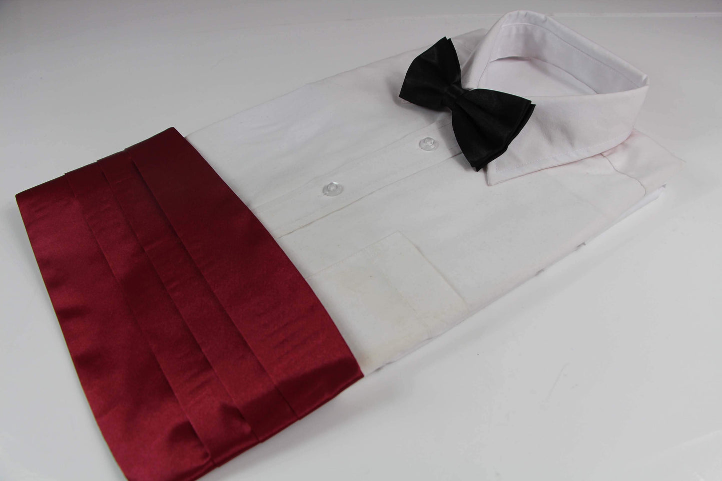 Mens Maroon Cummerbund & Black Bow Tie Set