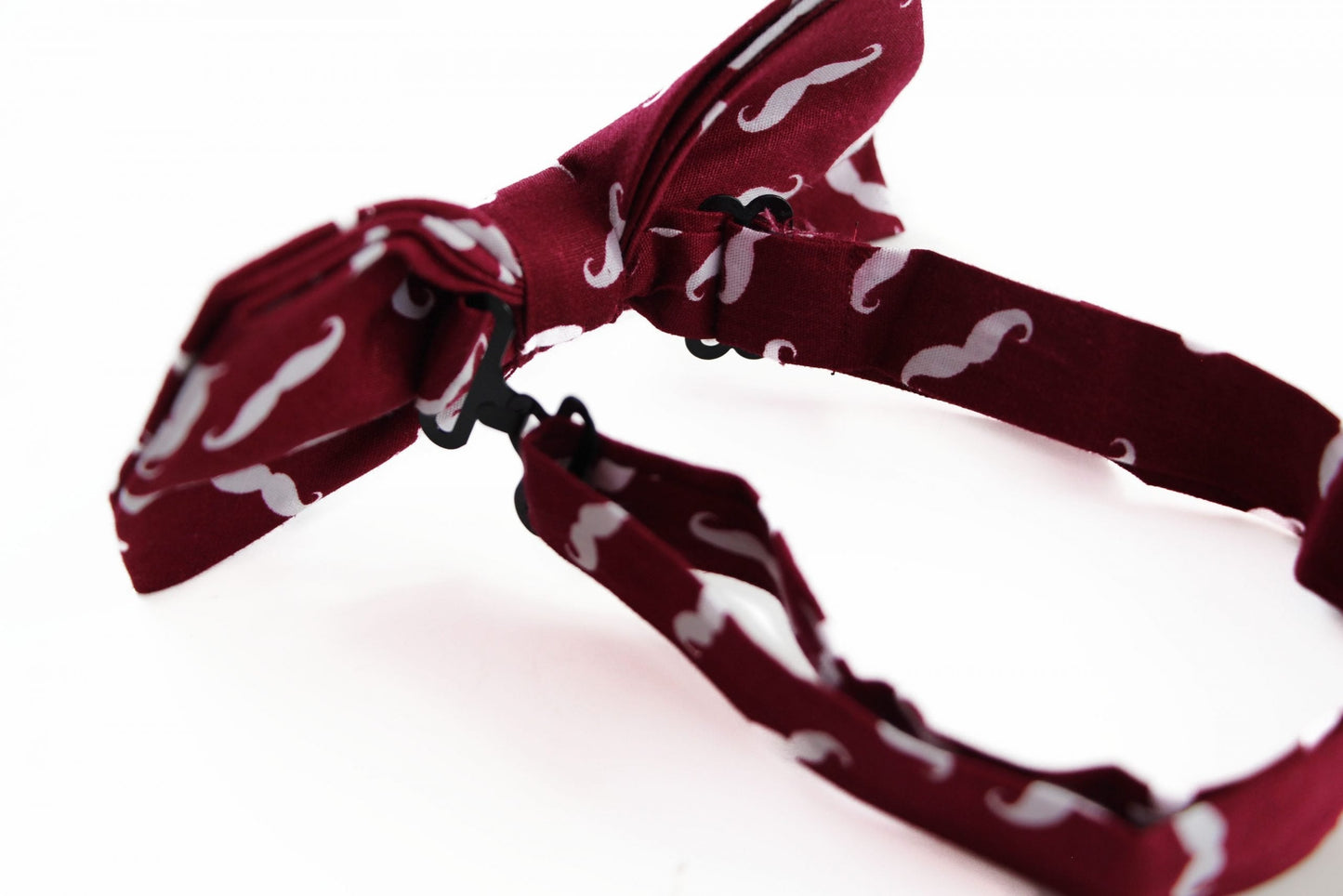Mens Maroon & White Moustache Cotton Bow Tie & Pocket Square Set