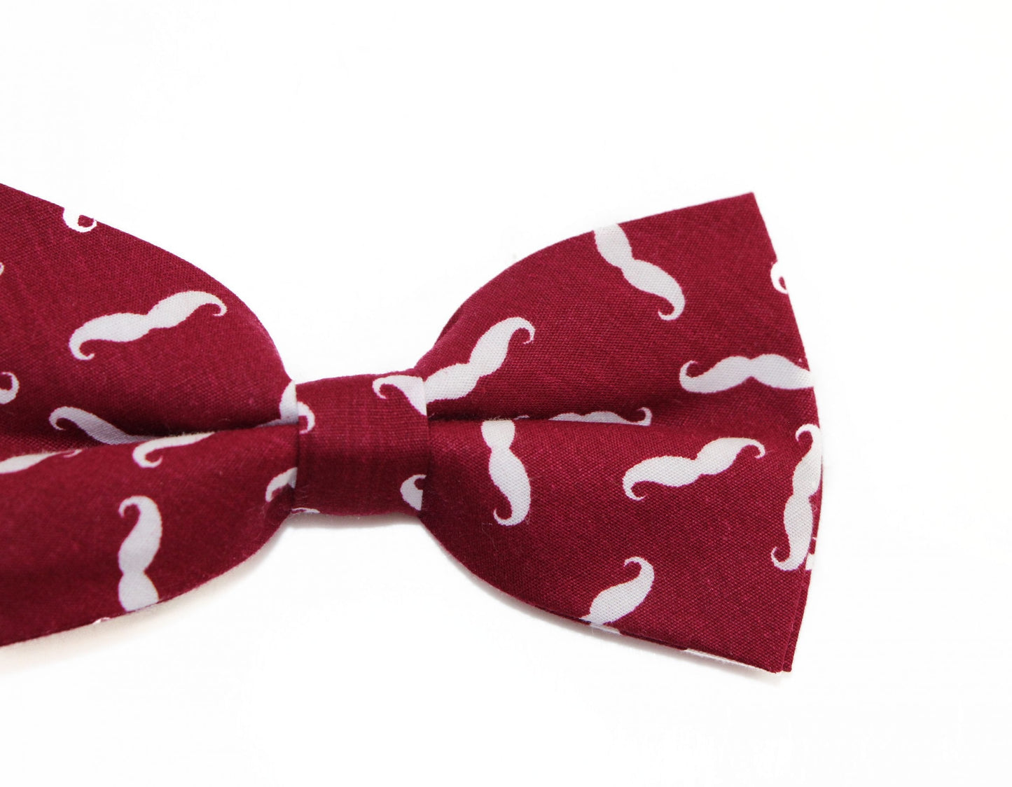 Mens Maroon & White Moustache Cotton Bow Tie & Pocket Square Set