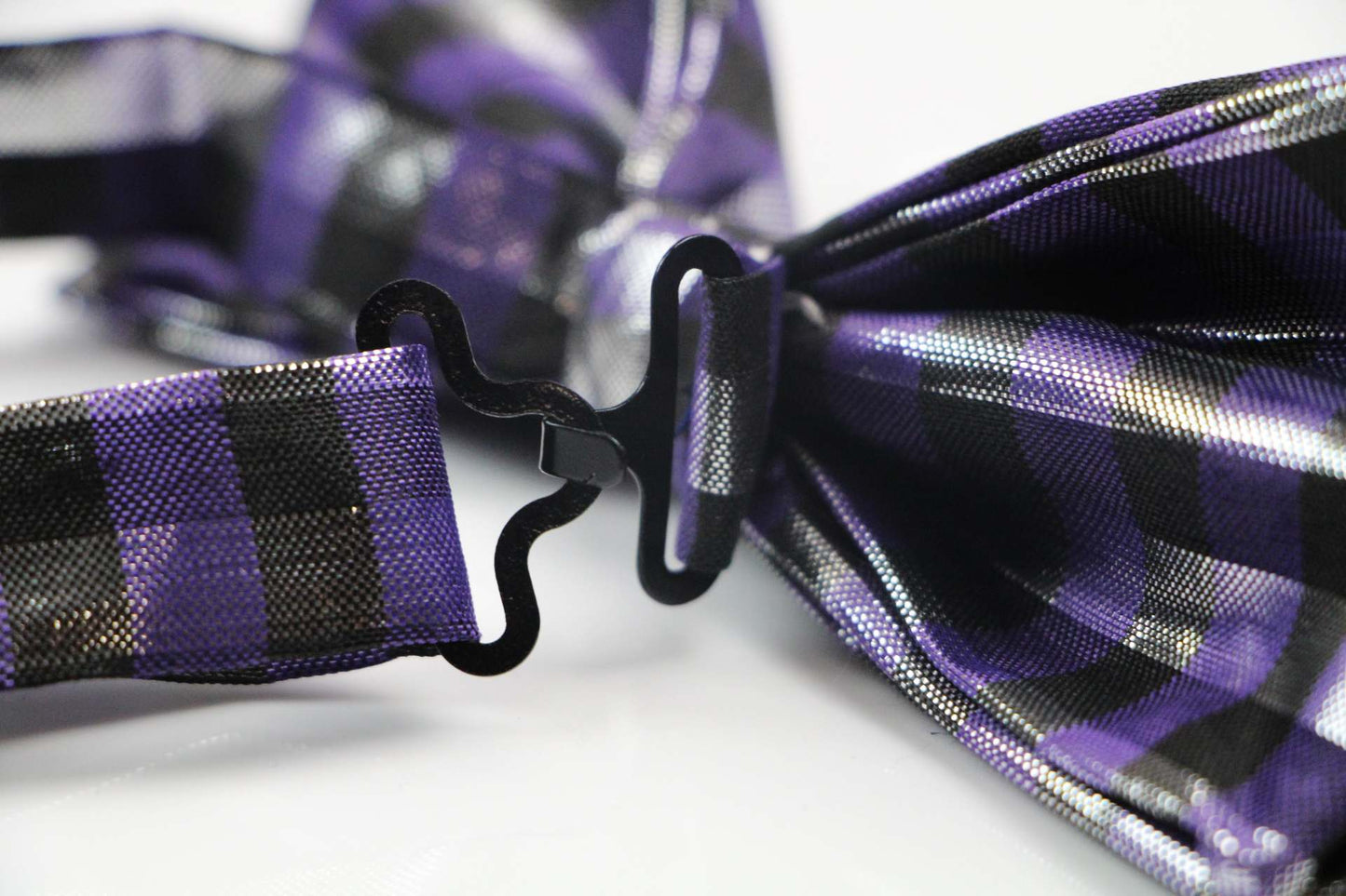 Mens Metallic Silver, Black & Purple Patterned Bow Tie