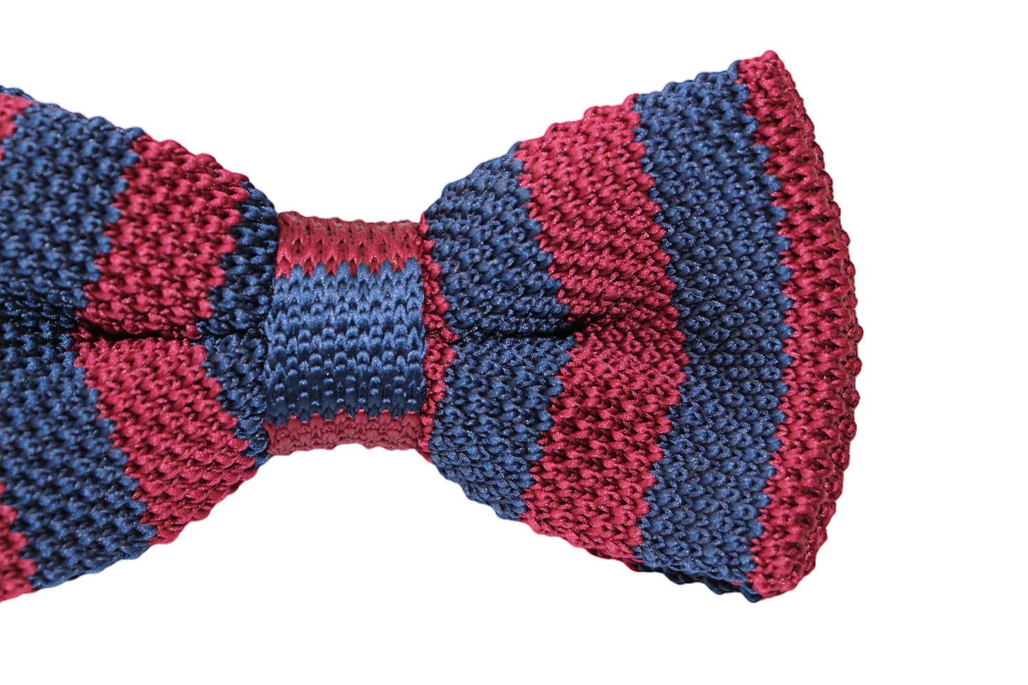 Mens Navy And Maroon Thick Vertical Striped Knitted Bow Tie