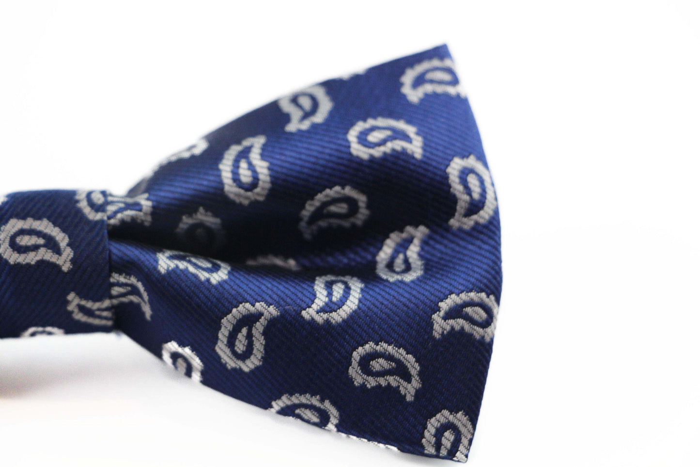 Mens Navy Blue & Silver Paisley Pattern Bow Tie