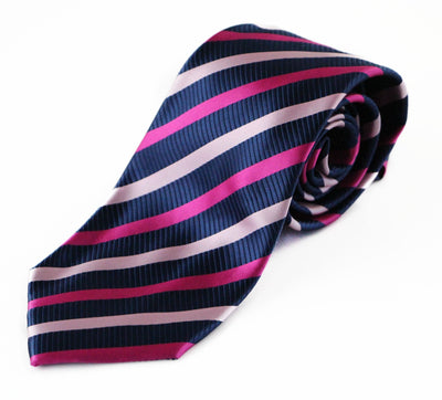 Mens Navy, Pink & Baby Pink Striped Patterned 8cm Neck Tie