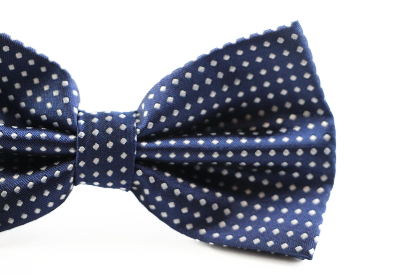 Mens Navy Plain Coloured Bow Tie With White Polka Dots