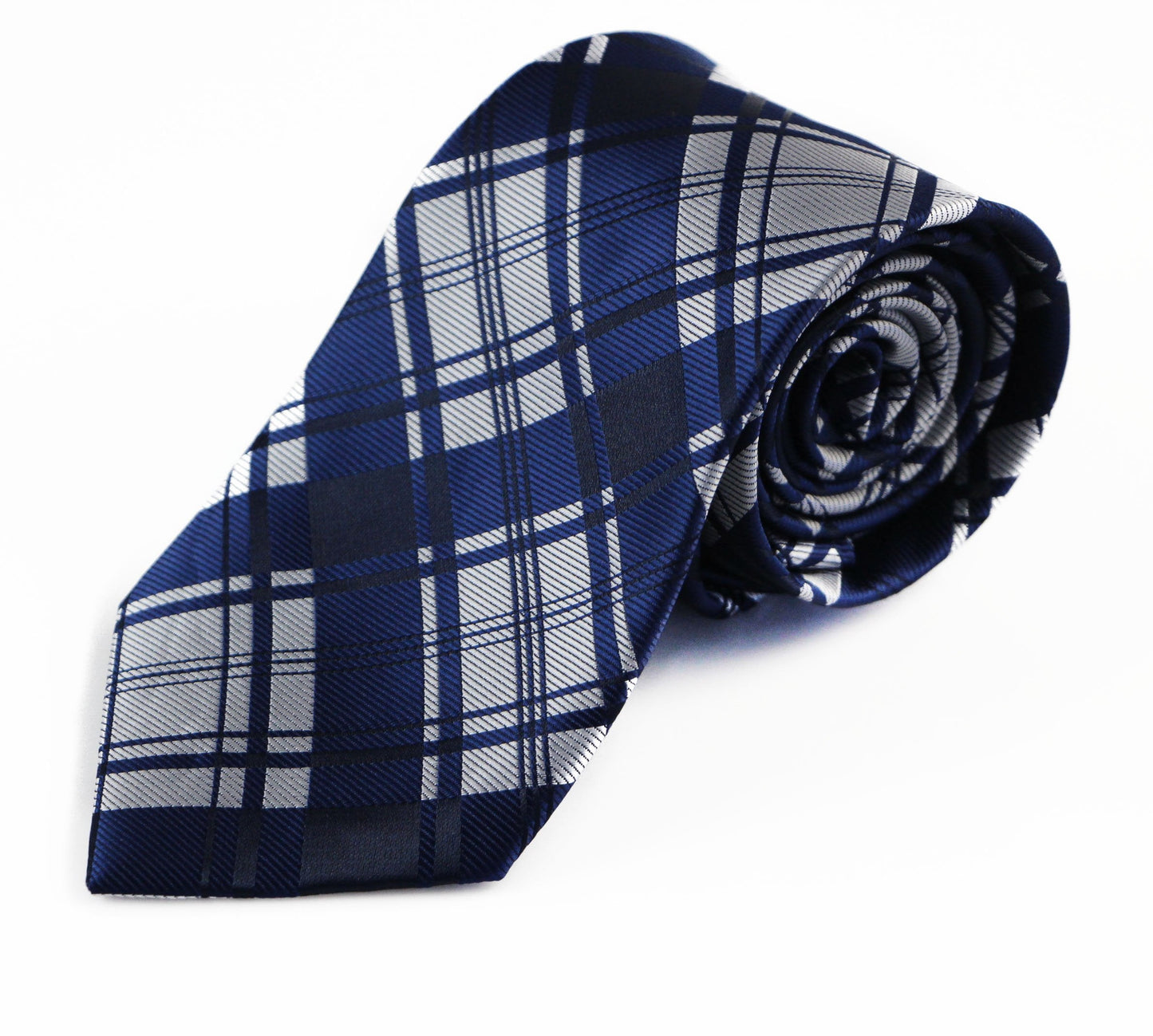 Mens Navy & Silver Check Striped Patterned 8cm Neck Tie