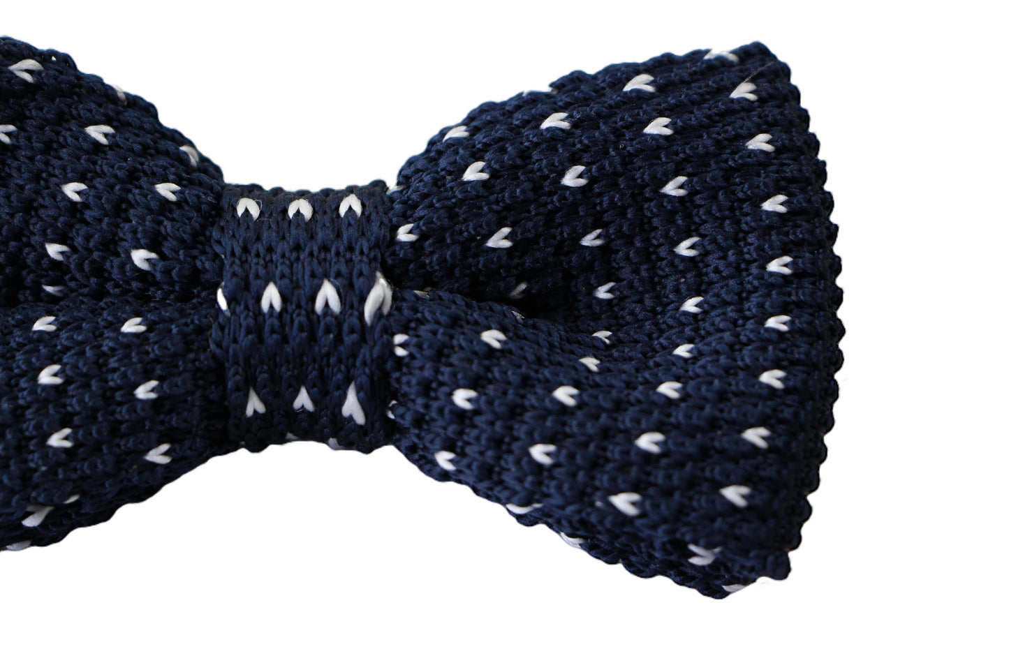Mens Navy With Mini White Hearts Knitted Bow Tie