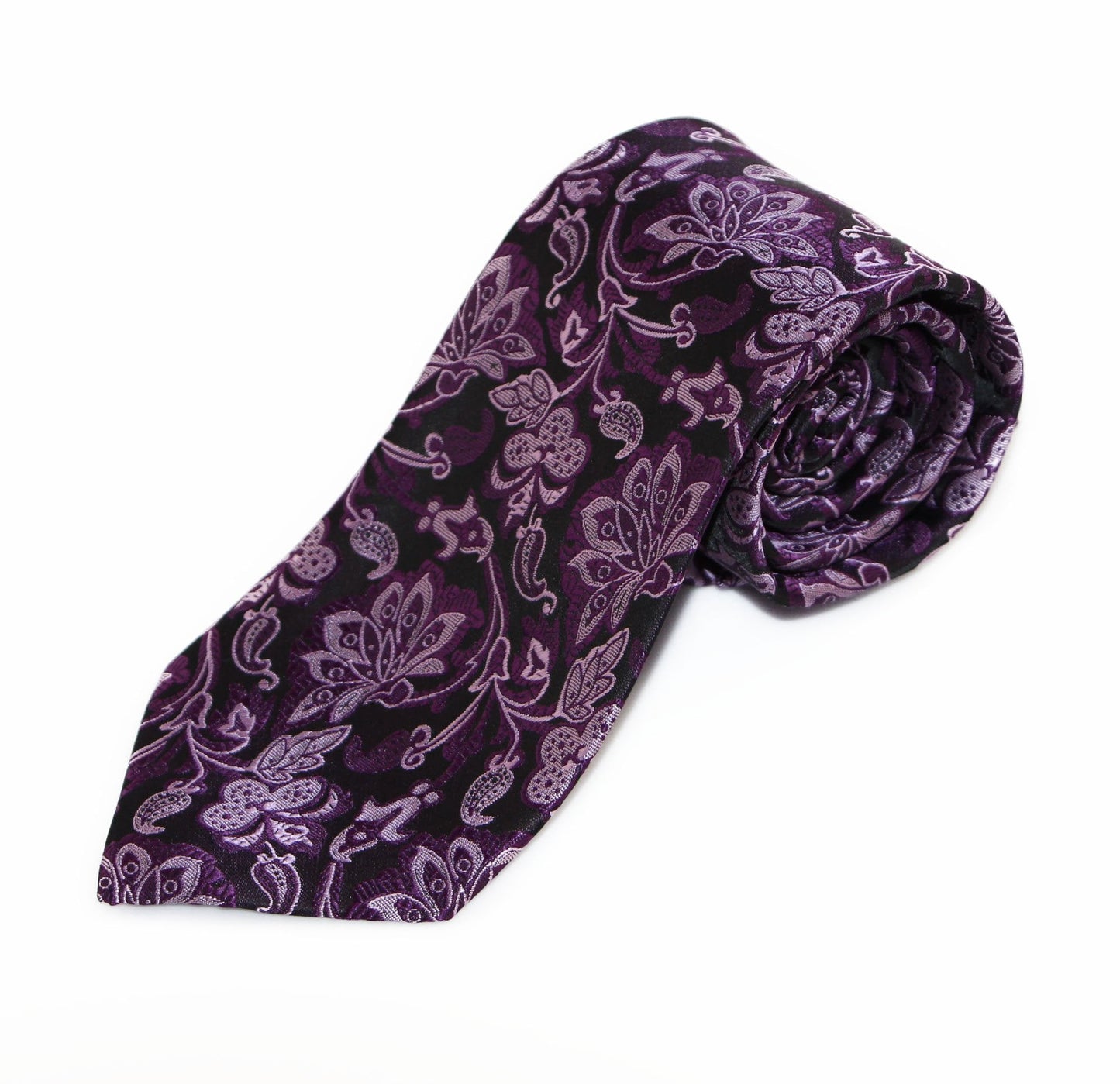 Mens Purple & Black Boho Paisley Patterned 8cm Neck Tie