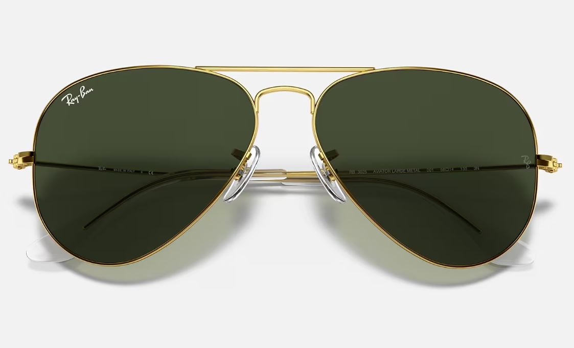 Mens Ray Ban Sunglasses Rb3025 Aviator Classic Polished Gold/ Green Sunnies