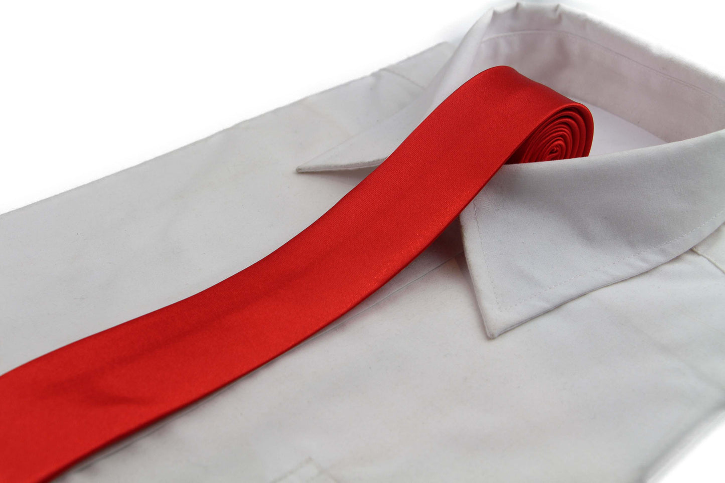 Mens Red Orange 5cm Skinny Plain Neck Tie