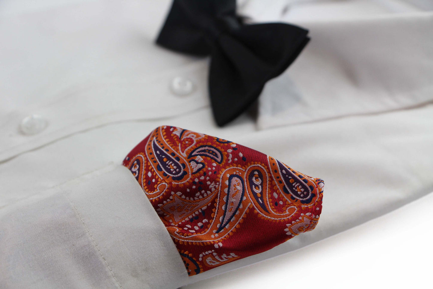 Mens Red & Orange Paisley Silk Pocket Square