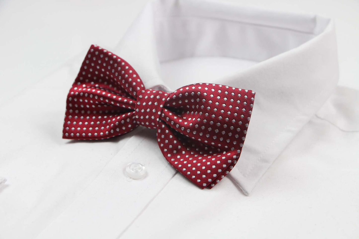 Mens Red Plain Coloured Bow Tie With White Polka Dots