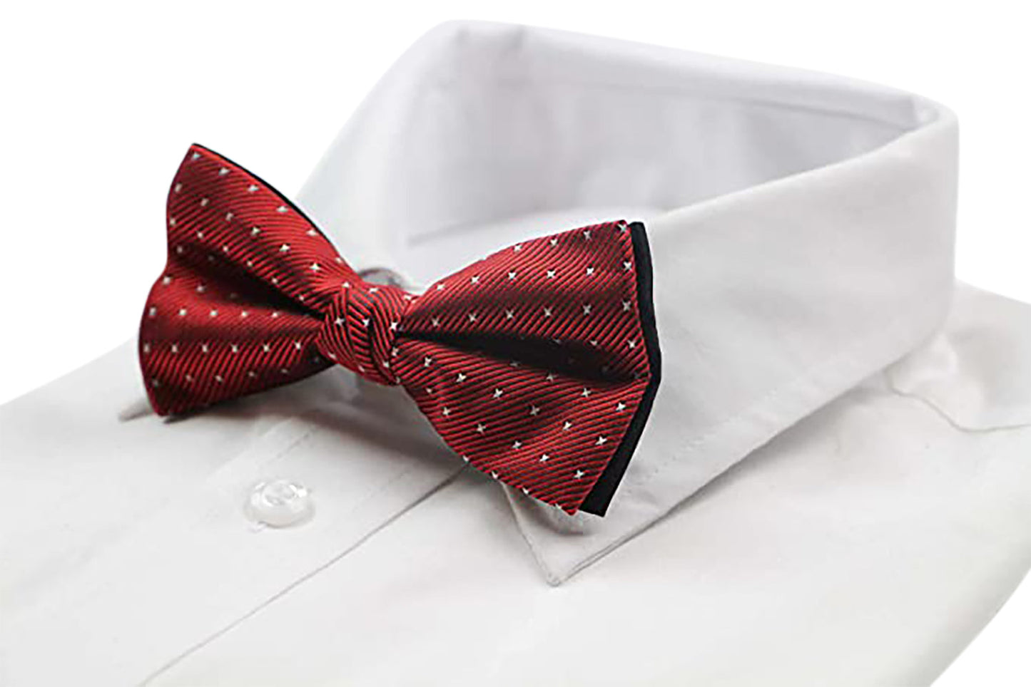 Mens Red, Silver & Black Star Polka Dot Patterned Bow Tie