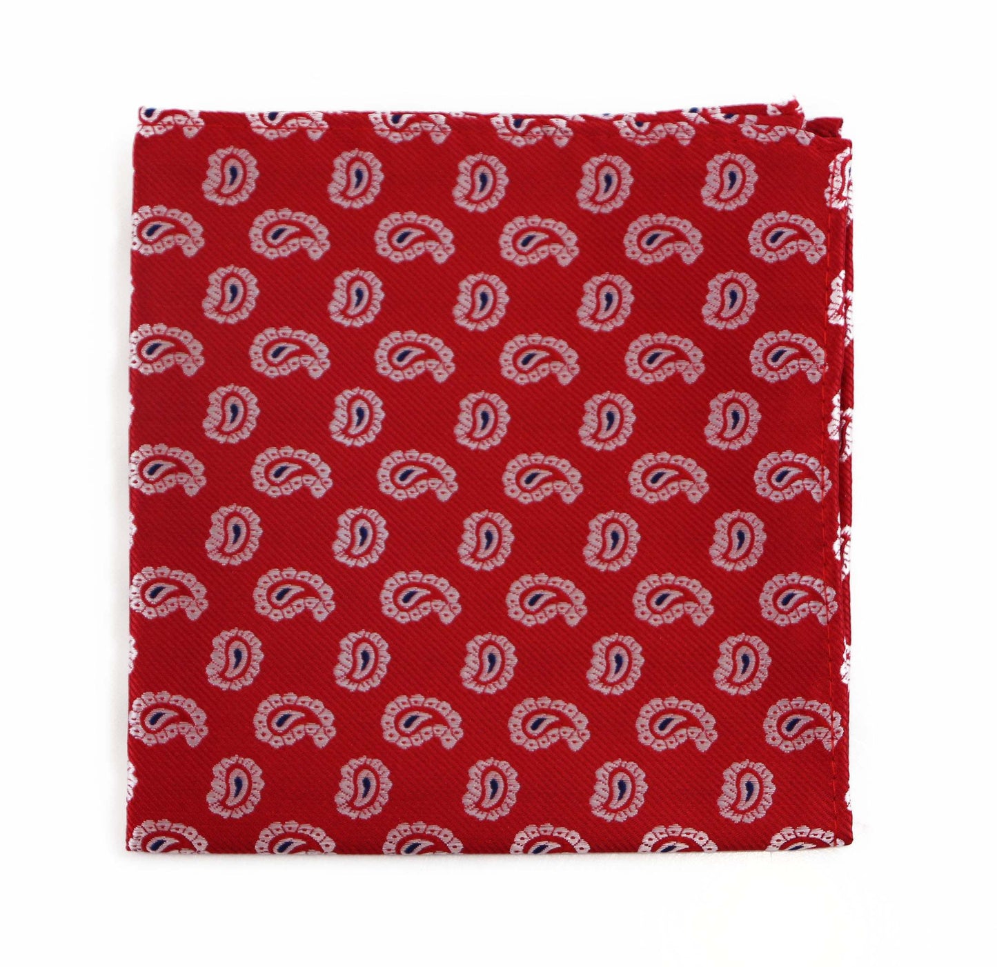 Mens Red, White & Black Mini Paisley Silk Pocket Square