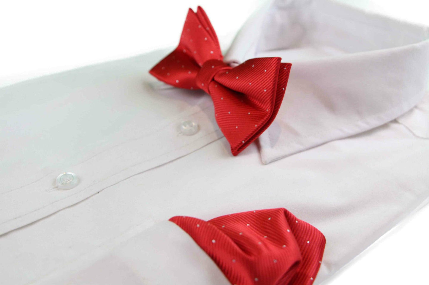 Mens Red With Silver Stars Matching Bow Tie & Pocket Square Set