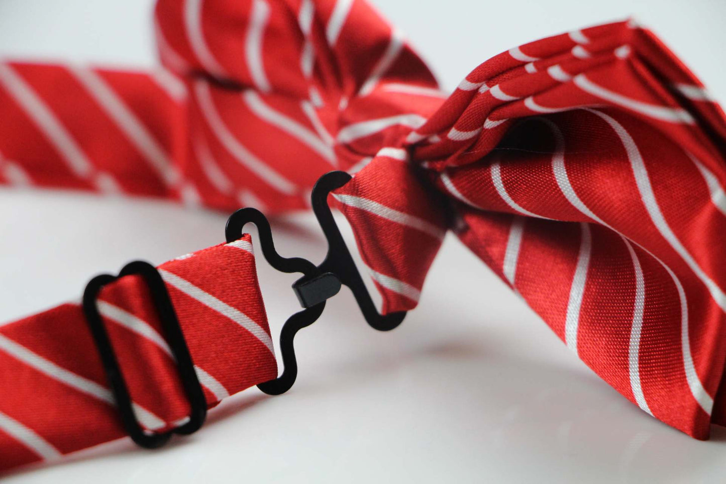 Mens Red With White Diagonal Stripe Patterned Bow Tie