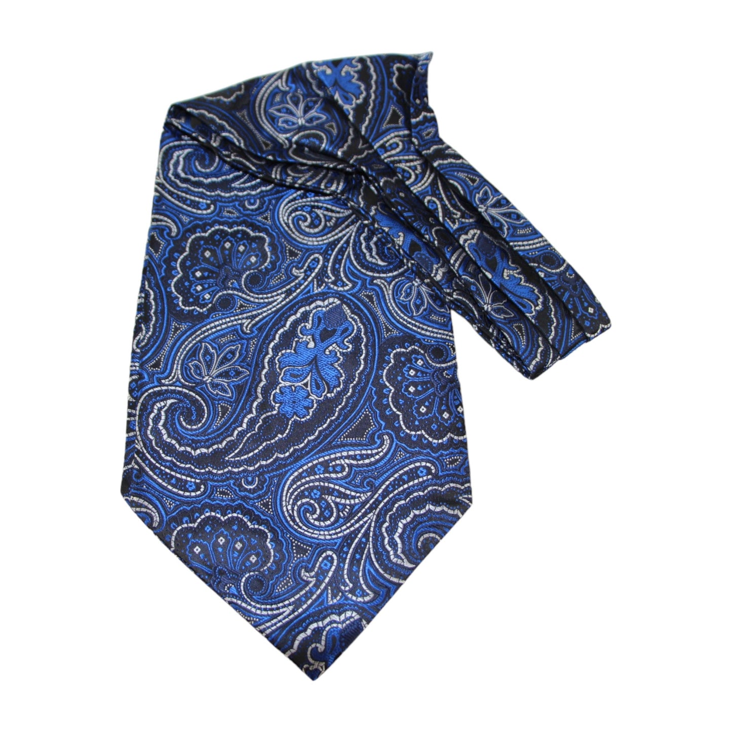 Mens Royal Blue, Black & Silver Paisley Cravat