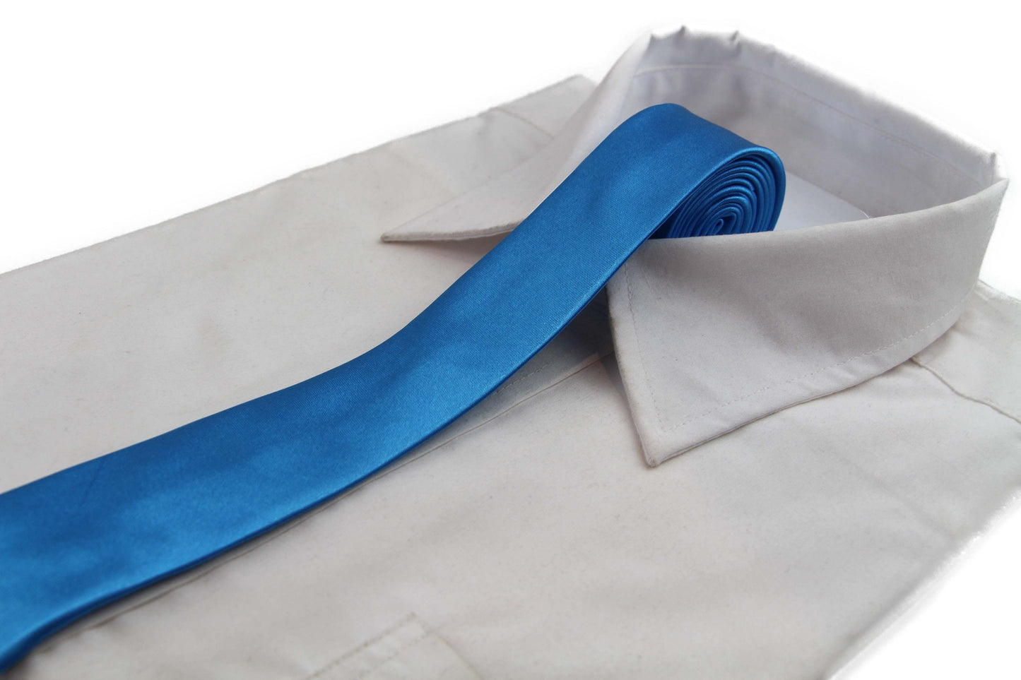 Mens Santorini Blue 5cm Skinny Plain Neck Tie