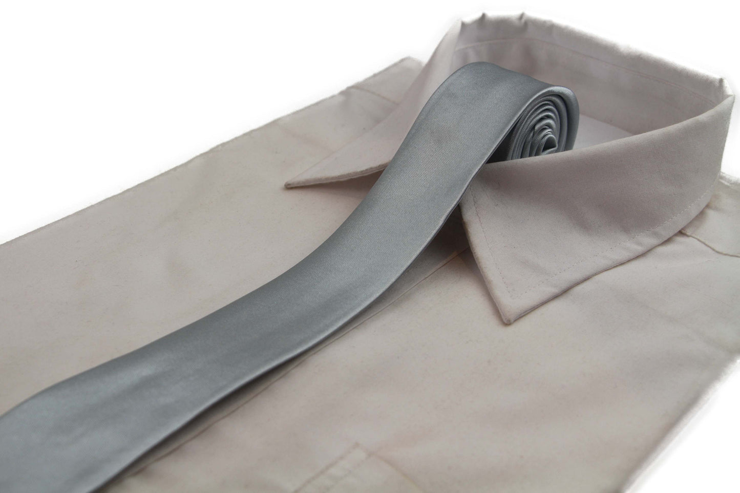 Mens Silver 5cm Skinny Plain Neck Tie