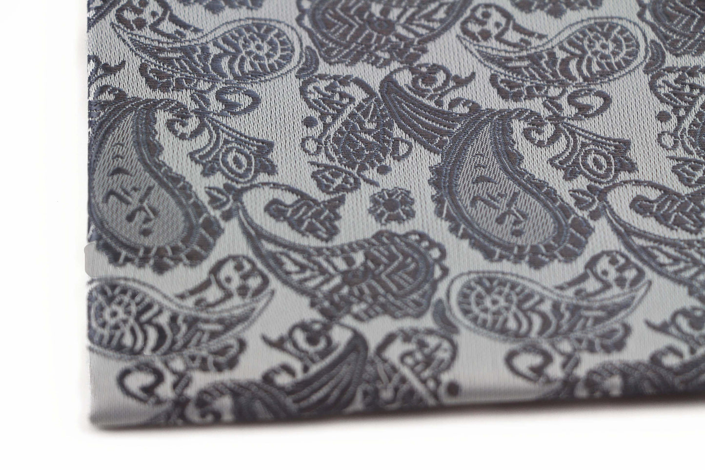 Mens Silver & Dark Silver Paisley Silk Pocket Square