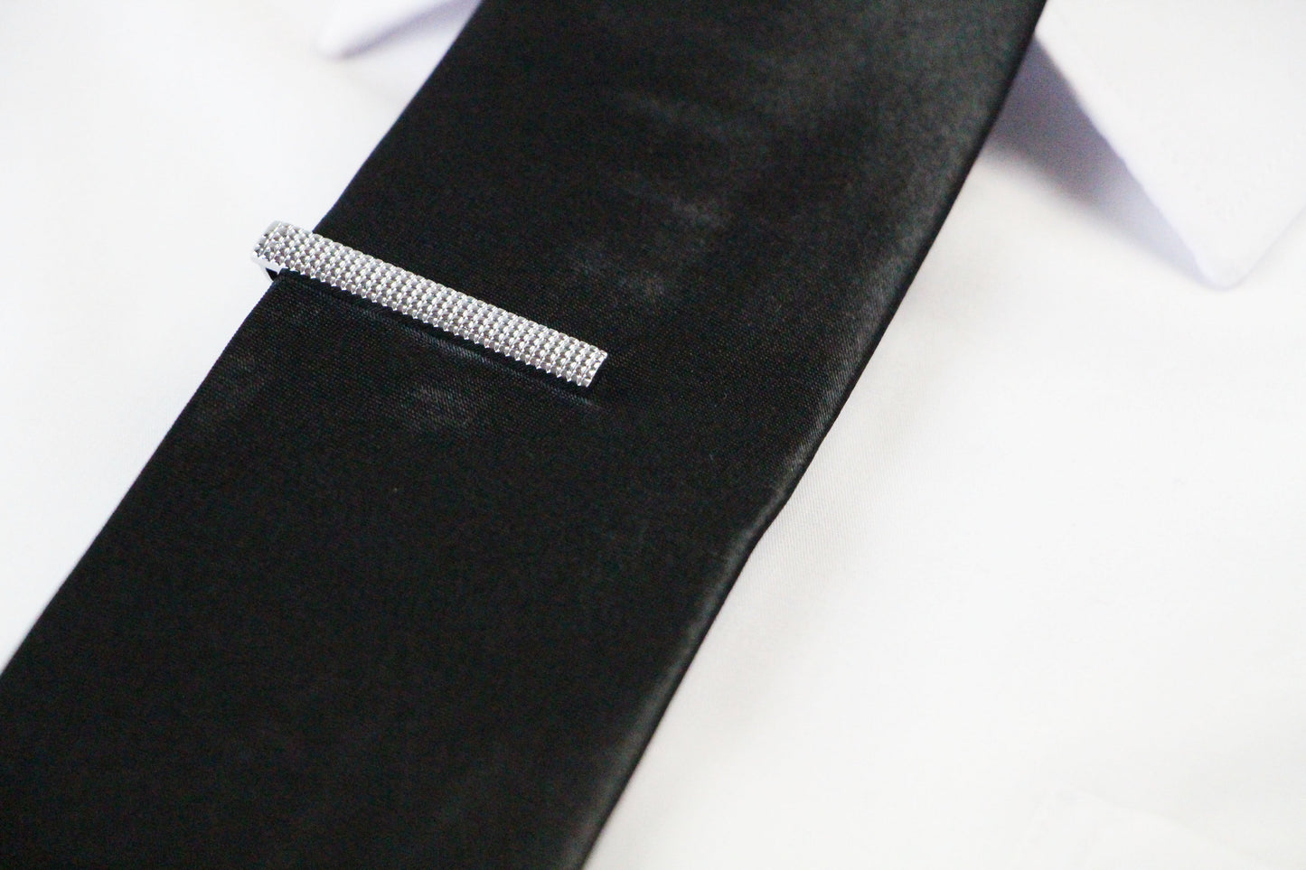 Mens Silver Grid Pattern Tie Clip Clasp