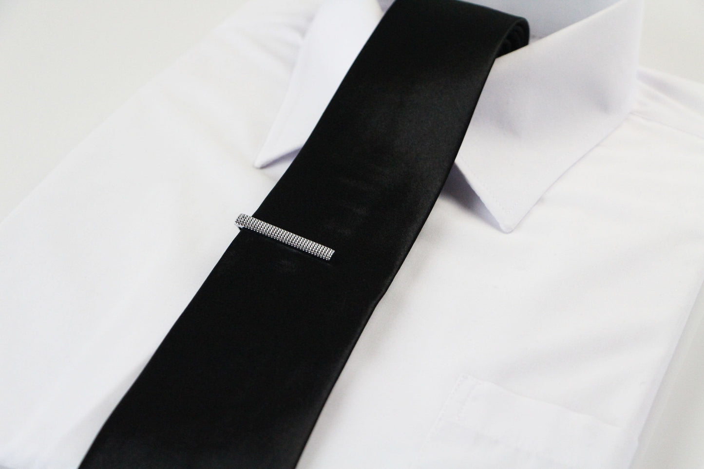 Mens Silver Grid Pattern Tie Clip Clasp