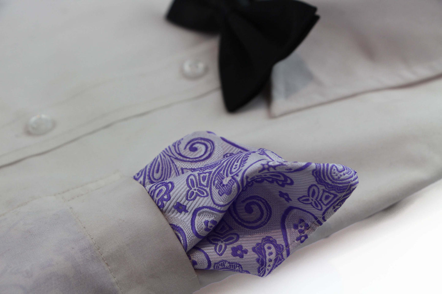 Mens Silver & Purple Boho Paisley Silk Pocket Square