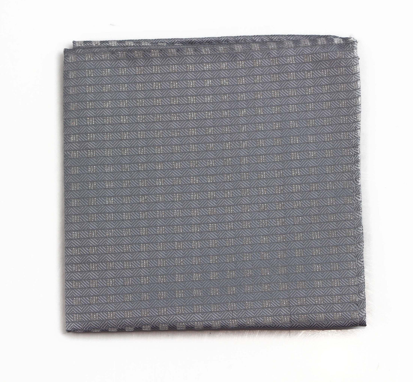 Mens Silver Striped Square Silk Pocket Square