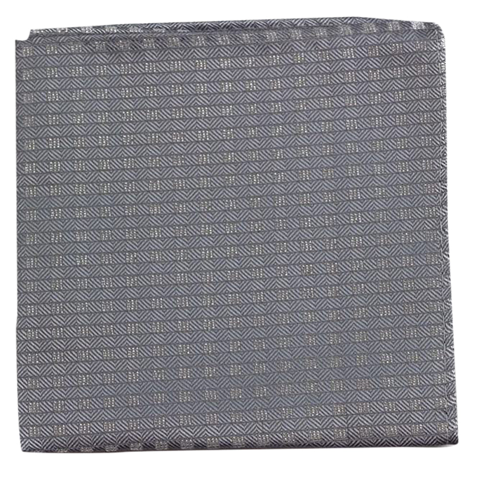 Mens Silver Striped Square Silk Pocket Square