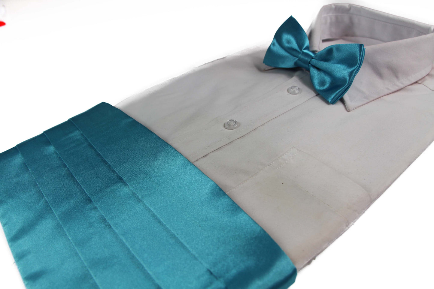 Mens Sky Blue Cummerbund & Matching Plain Bow Tie Set