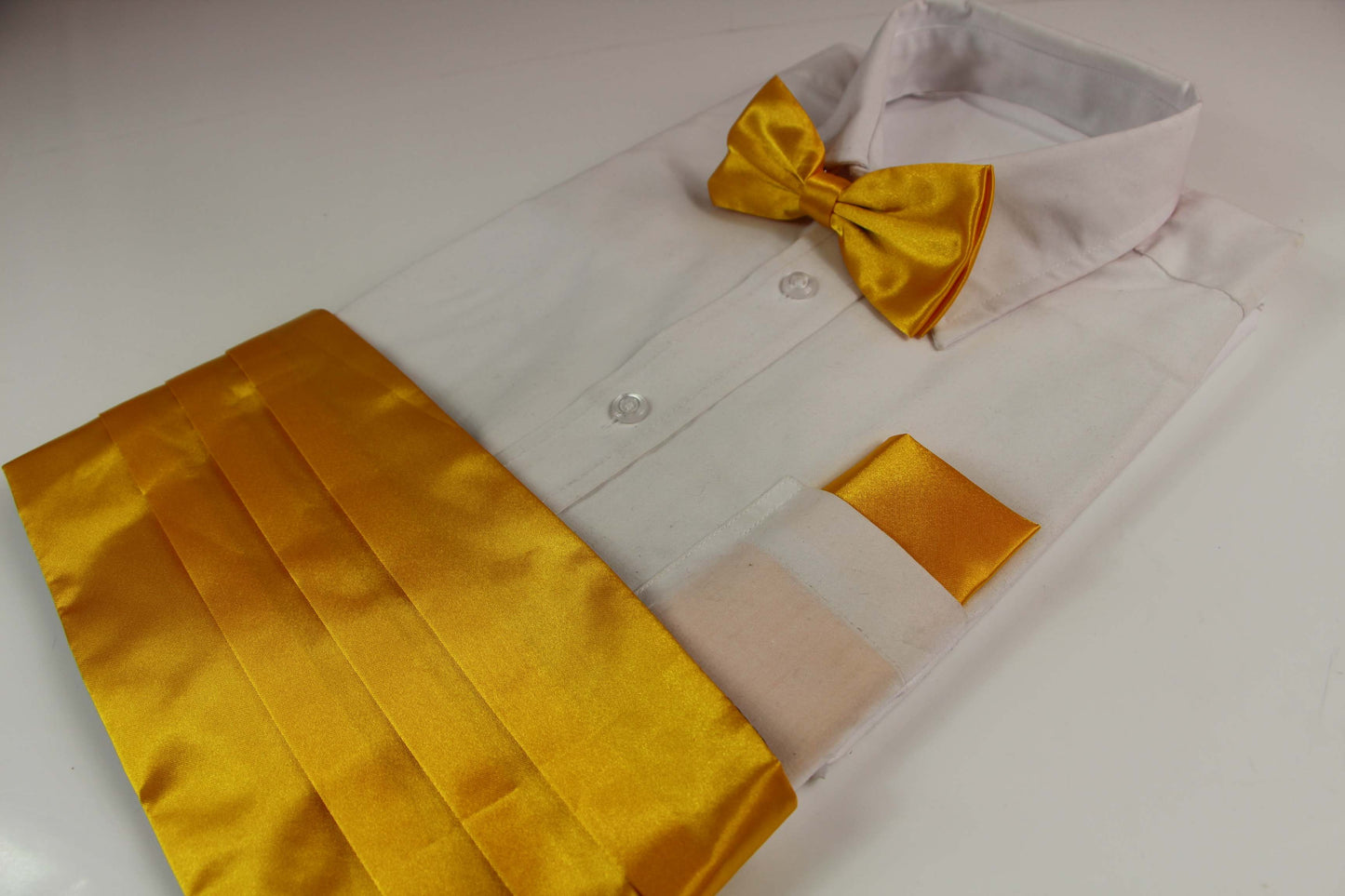 Mens Warm Yellow Cummerbund & Matching Plain Bow Tie And Pocket Square Set