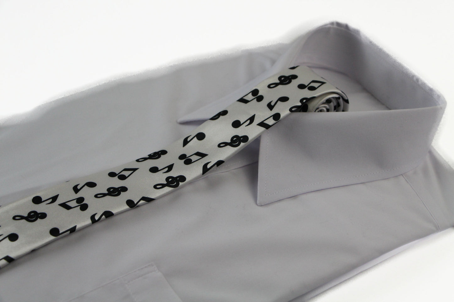 Mens White & Black Musical Notes 5cm Skinny Neck Tie