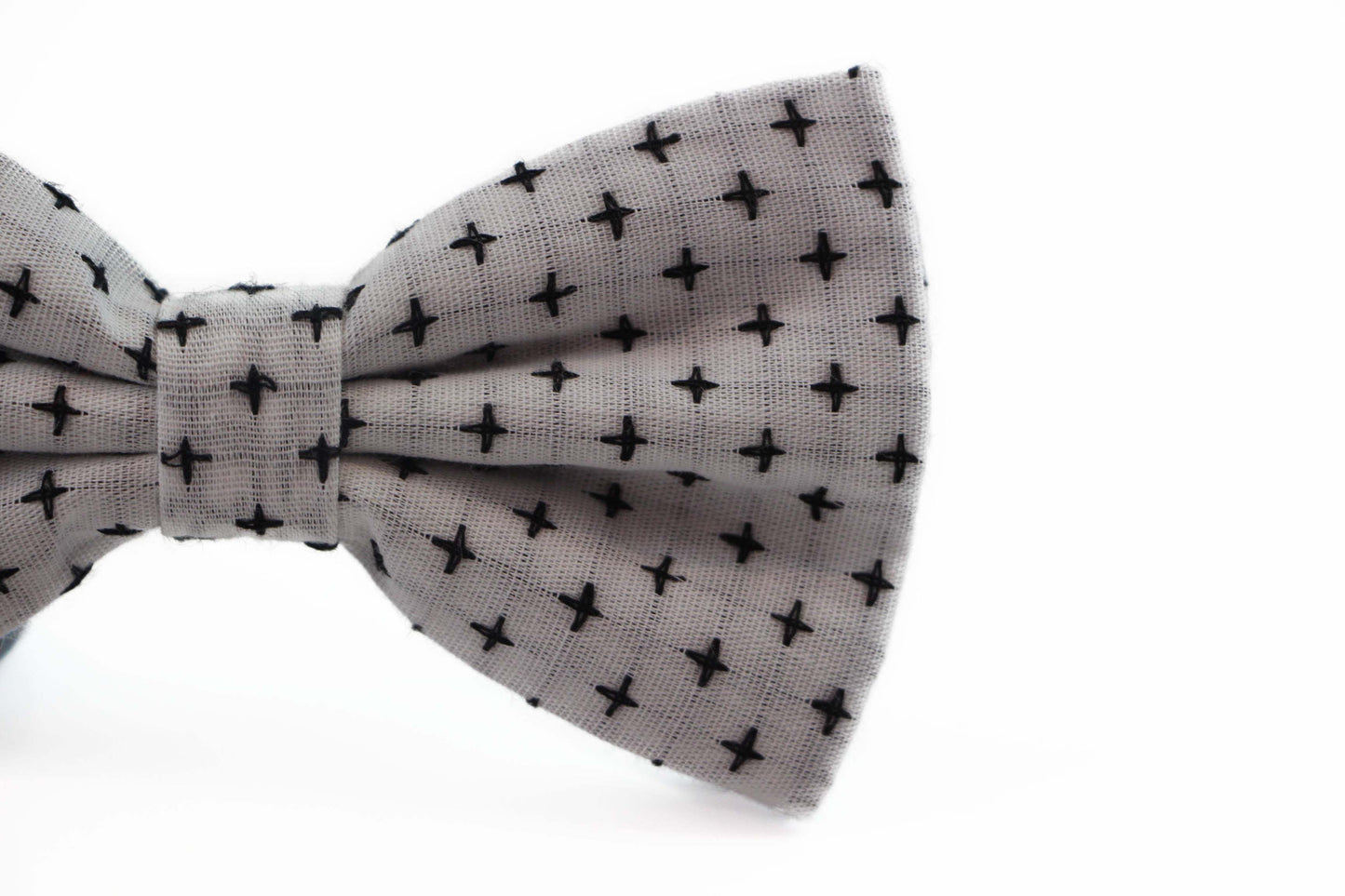 Mens White With Black Star Patterned Cotton Bow Tie