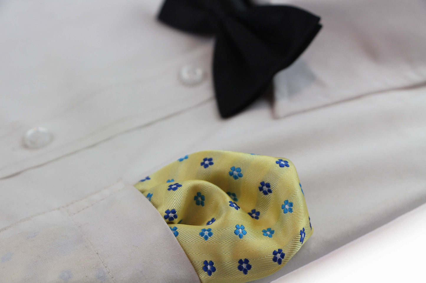 Mens Yellow & Blue Flower Silk Pocket Square