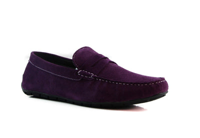 Mens Zasel Breeze Suede Leather Casual Purple / Grey Slip On Boat Deck Shoes
