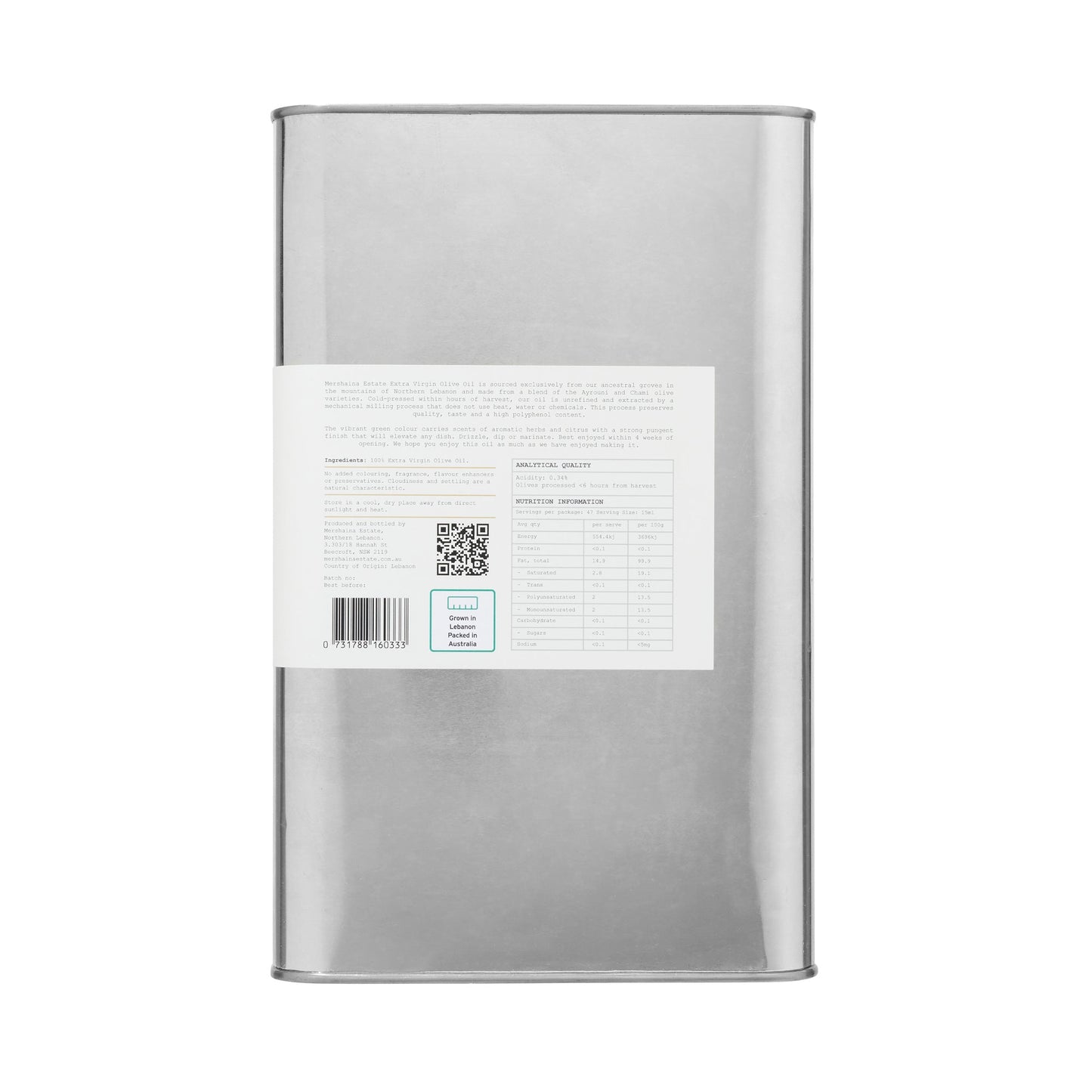 Mershaina First Harvest Extra Virgin Olive Oil - 18 Litres