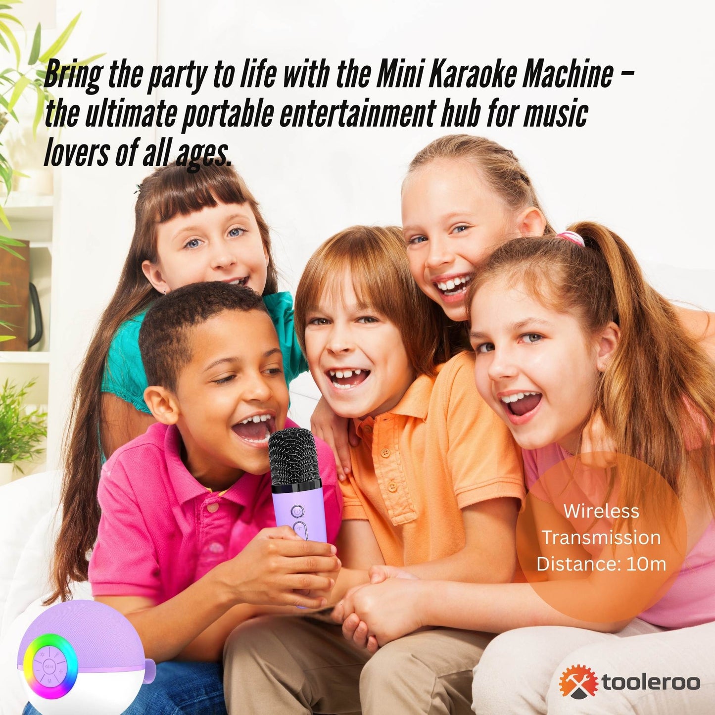 Mini Karaoke Machine - 2x Wireless Microphones Portable Bluetooth Speaker Purple