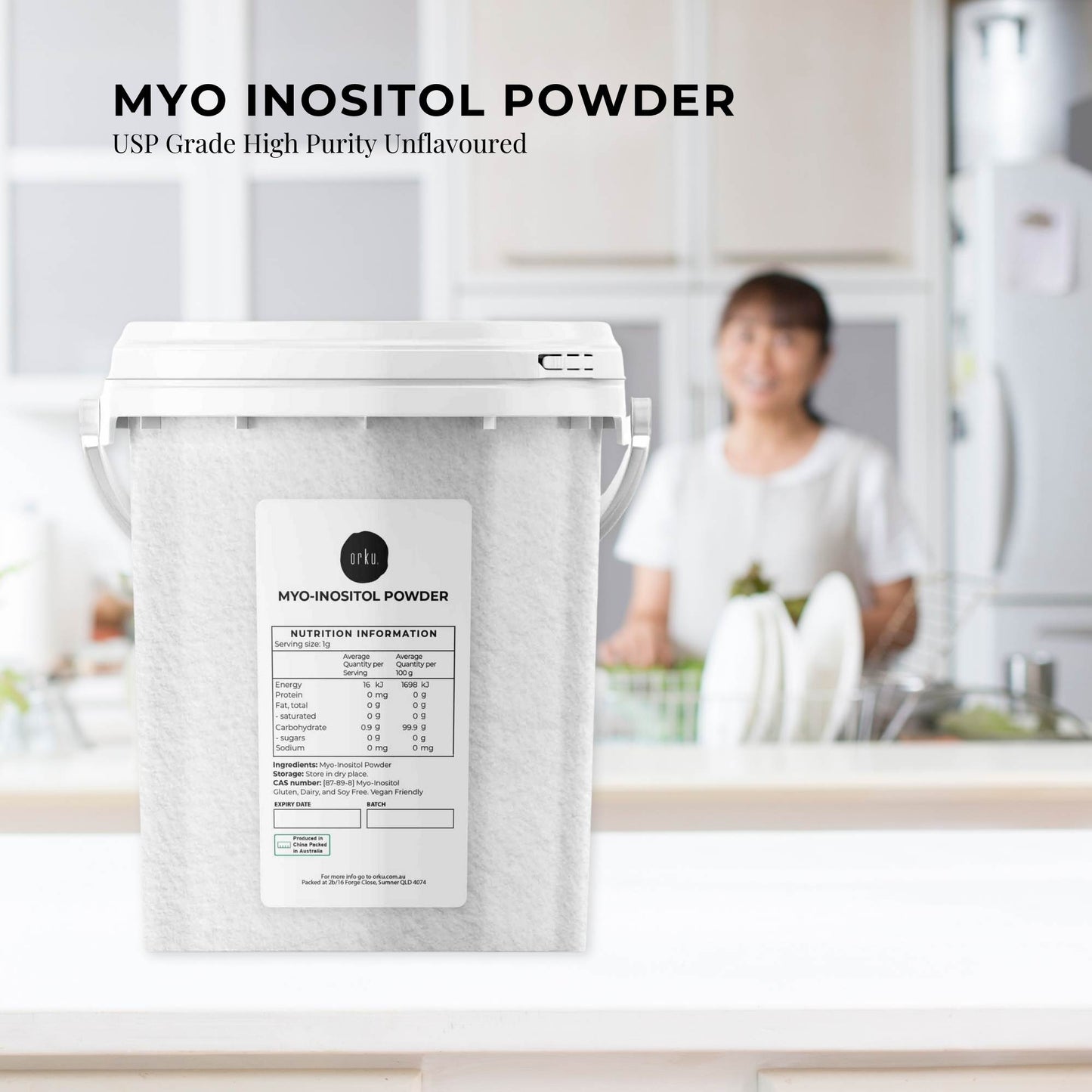 Orku 800g Myo Inositol Powder Tub - USP Grade High Purity Unflavoured