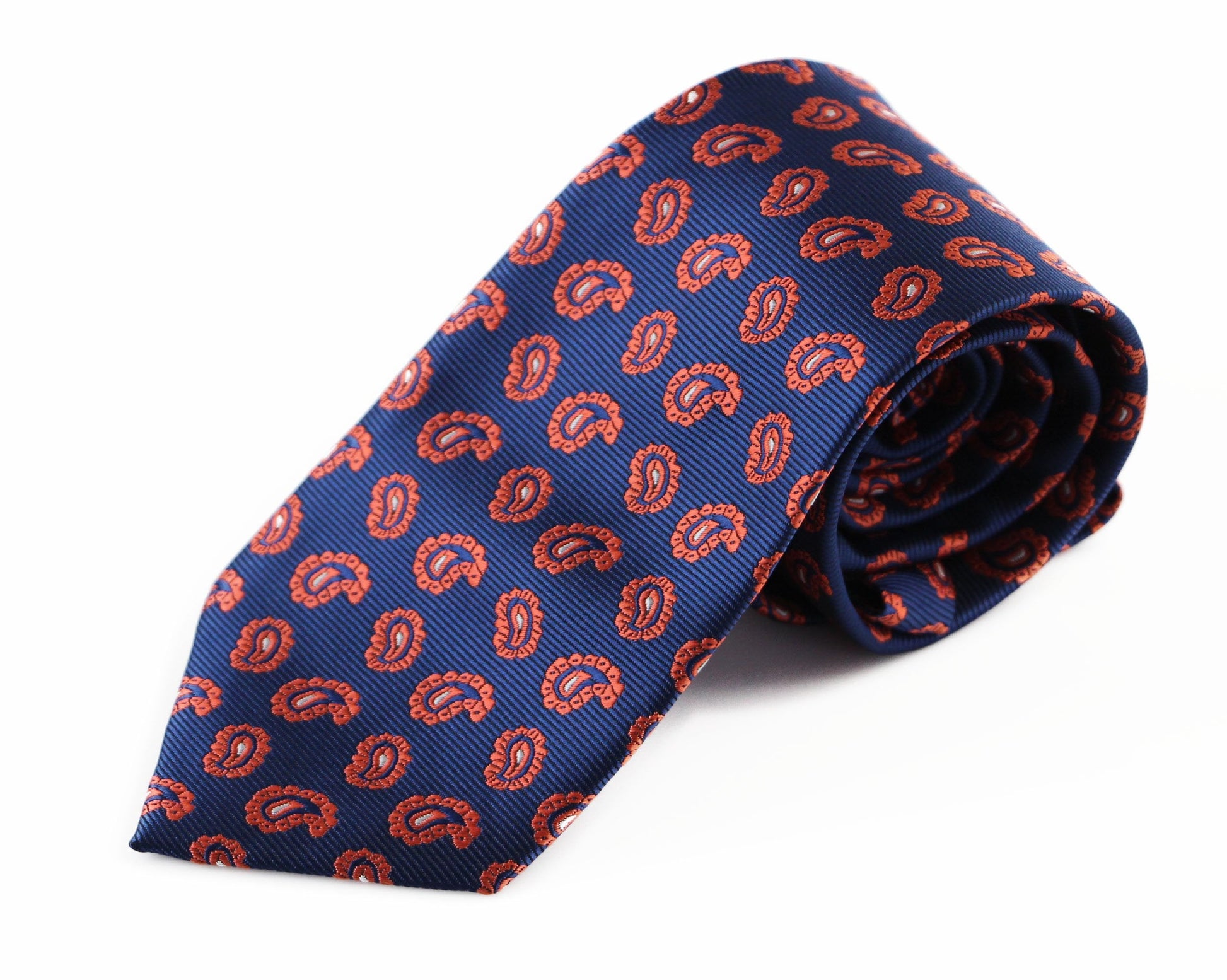 Navy & Orange Floating Paisley Design Patterned 8cm Neck Tie