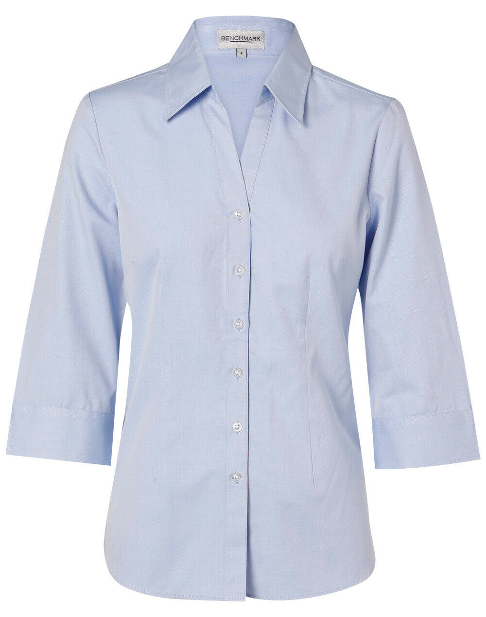 New Ladies Womens Cvc Oxford Shirt 3/4 Sleeve Work Suit Dressy Tailored Blue