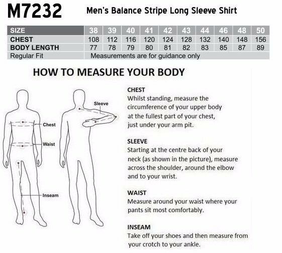 New Mens Balance Stripe Long Sleeve Shirt Cotton Business Work Office Shirts Top