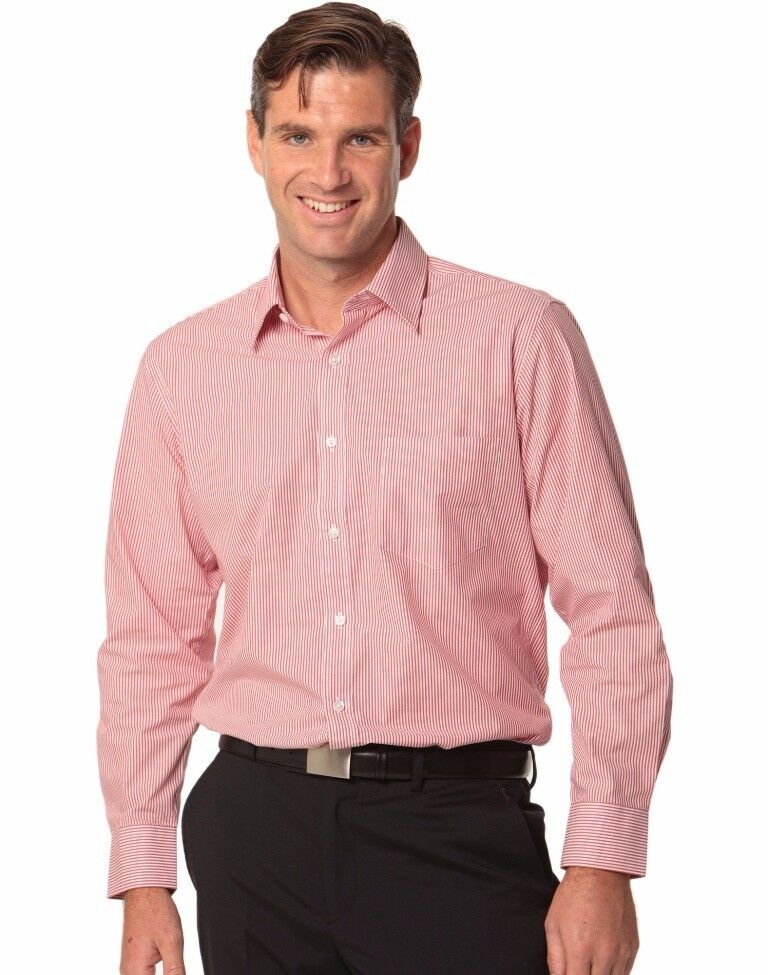 New Mens Balance Stripe Long Sleeve Shirt Cotton Business Work Office Shirts Top