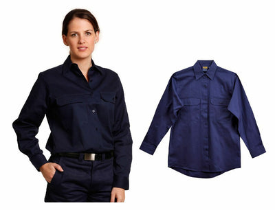 New Womens Ladies Navy Women's Cotton Drill Work Shirt