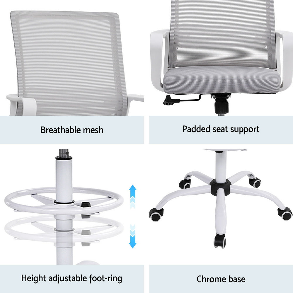 Artiss Office Chair Drafting Chairs Stool Computer Desk Studios Mesh White