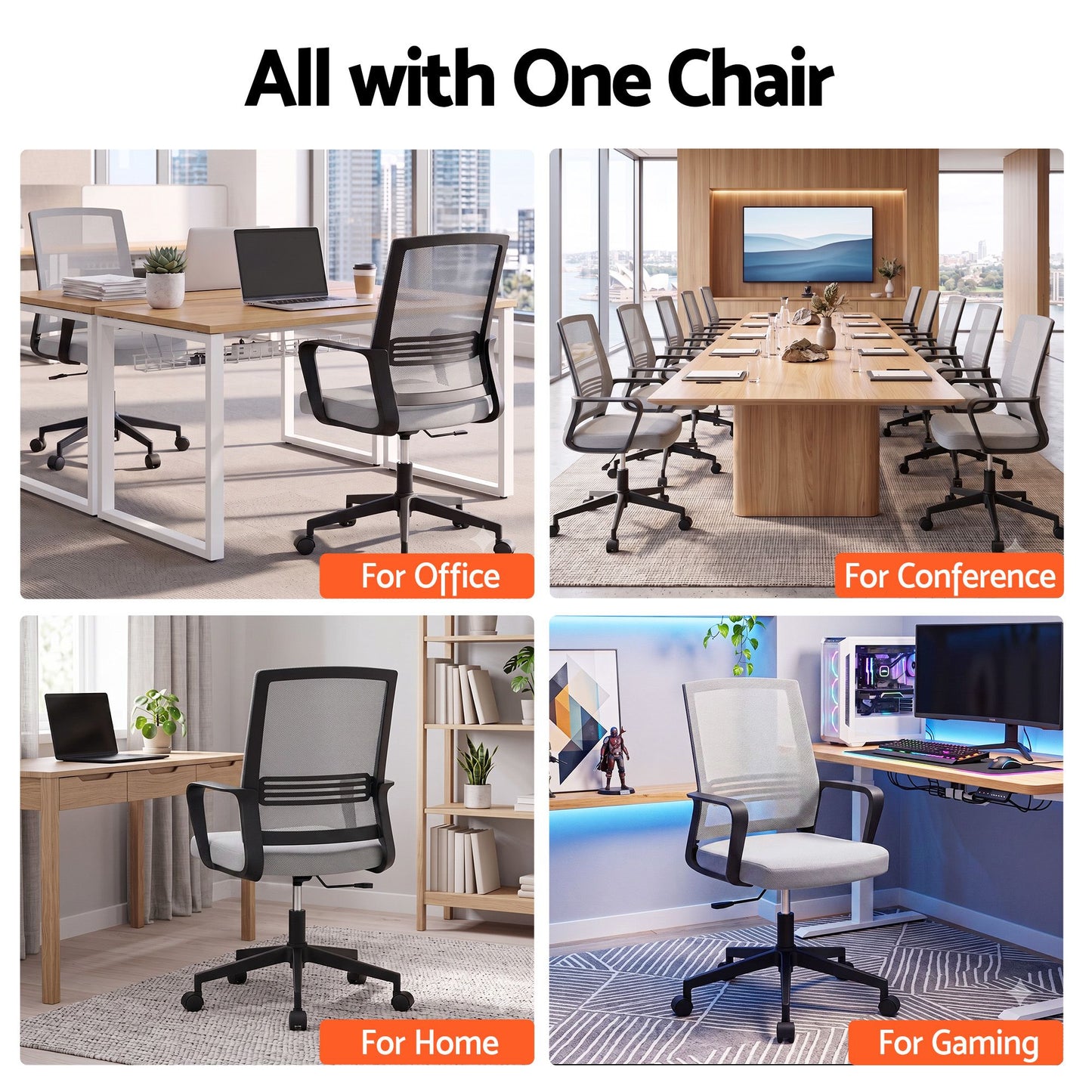 Artiss Mesh Office Chair Mid Back Grey