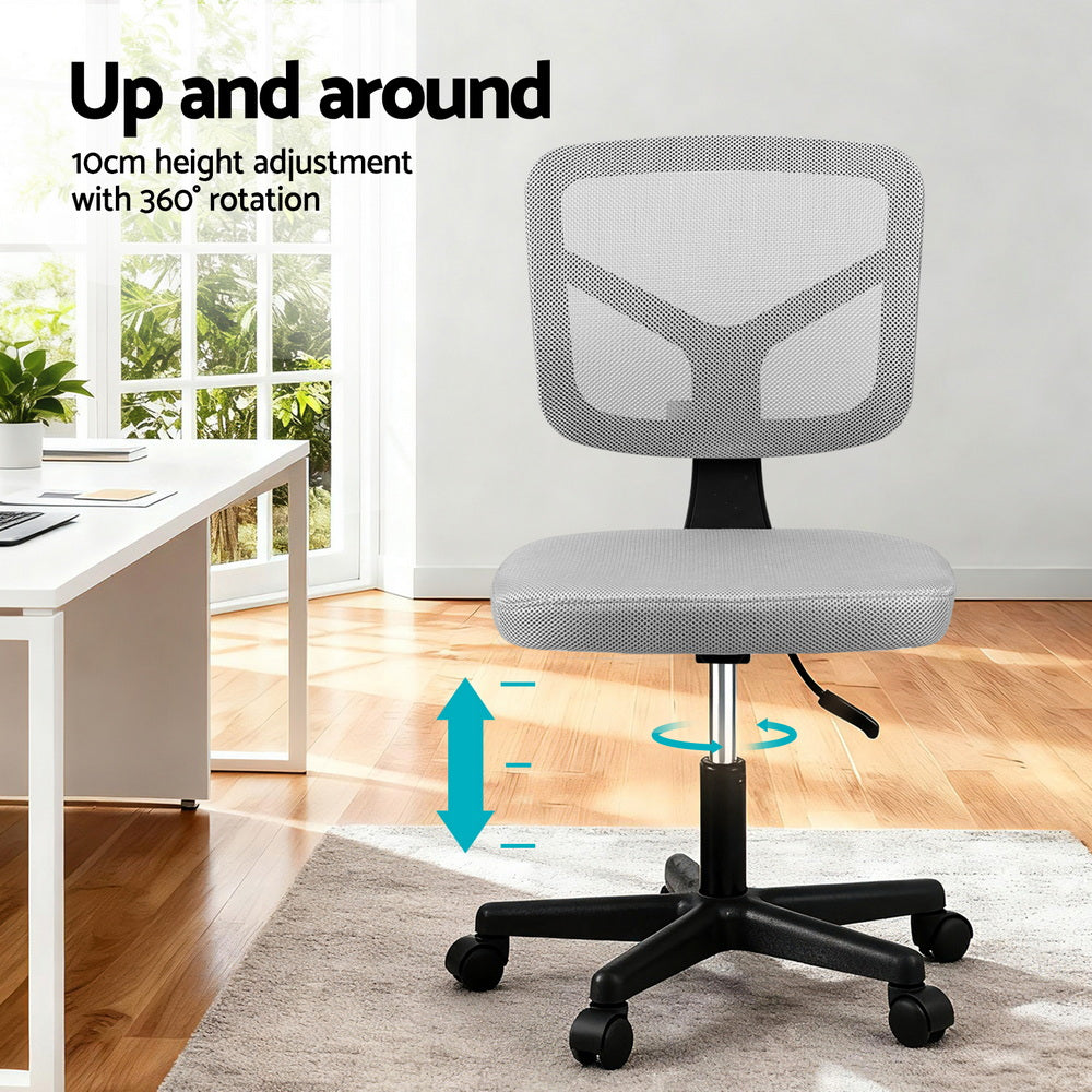 Artiss Armless Office Chair with Wheels, Ergonomic 360° Swivel Home Office Desk Chair, Height Adjustable Computer Task Chair with Fabric Back and Seat for Small Space, Grey