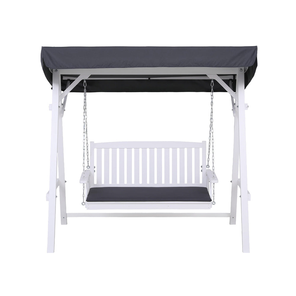 Gardeon Outdoor Wooden Swing Chair Garden Bench Canopy Cushion 3 Seater White